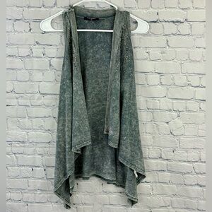 Vtg Gray Petrol Industries Studded Asymmetric Sleeveless Cardigan Small